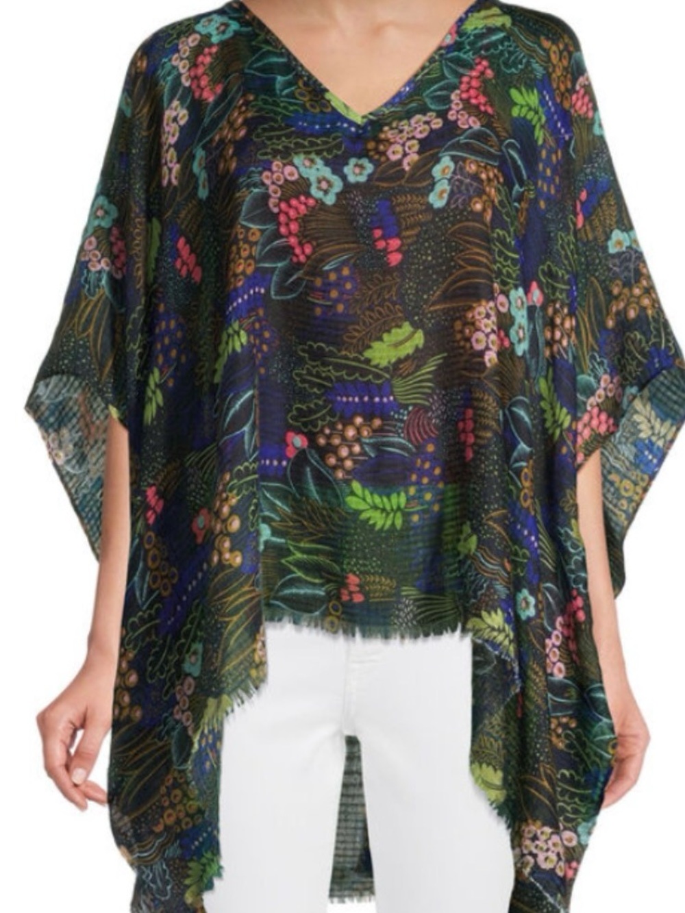Cost Plus World Market Navy and Green Floral Sheer Top Sz. OS NWT #16